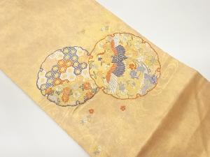 引箔雪輪に鳳凰・亀甲・草花模様織出し名古屋帯